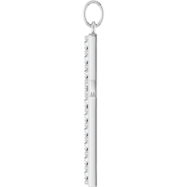 14K Gold Round Lab-Grown Diamond Accented Cross Pendant – 2mm Stones - White Gold - view 3