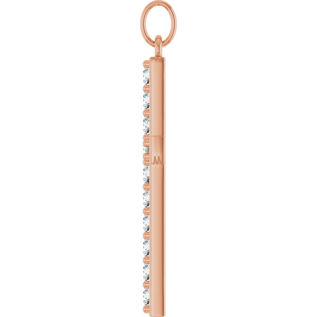 14K Gold Round Lab-Grown Diamond Accented Cross Pendant – 2mm Stones - Rose Gold - view 3