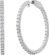 14K Gold Round Lab-Grown Diamond Inside-Outside Hoop Earrings - White Gold - view 5
