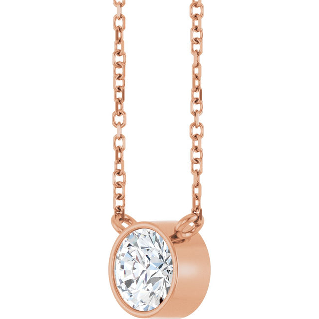 14K Gold Round Lab-Grown Diamond Bezel-Set Solitaire Necklace - Rose Gold - view 6