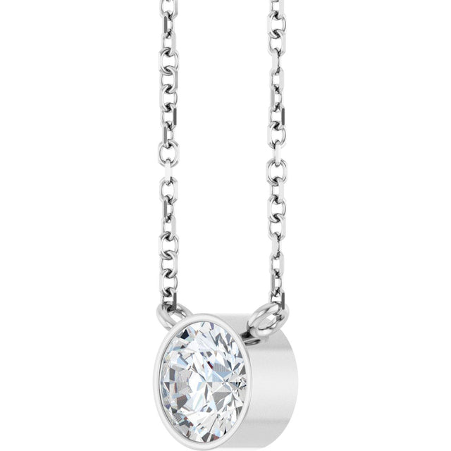 14K Gold Round Lab-Grown Diamond Bezel-Set Solitaire Necklace - White Gold - view 5