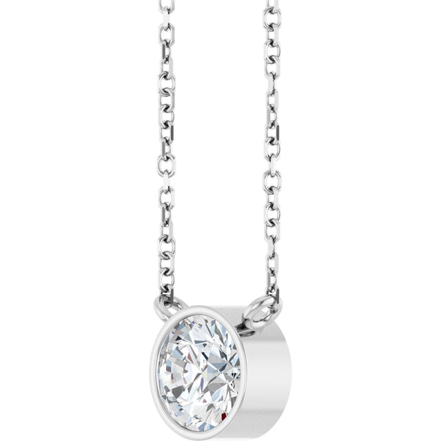 14K Gold Round Lab-Grown Diamond Bezel-Set Solitaire Necklace - White Gold - view 5