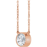 14K Gold Round Lab-Grown Diamond Bezel-Set Solitaire Necklace - Rose Gold - view 5