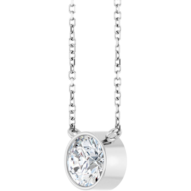 14K Gold Round Lab-Grown Diamond Bezel-Set Solitaire Necklace - White Gold - view 5