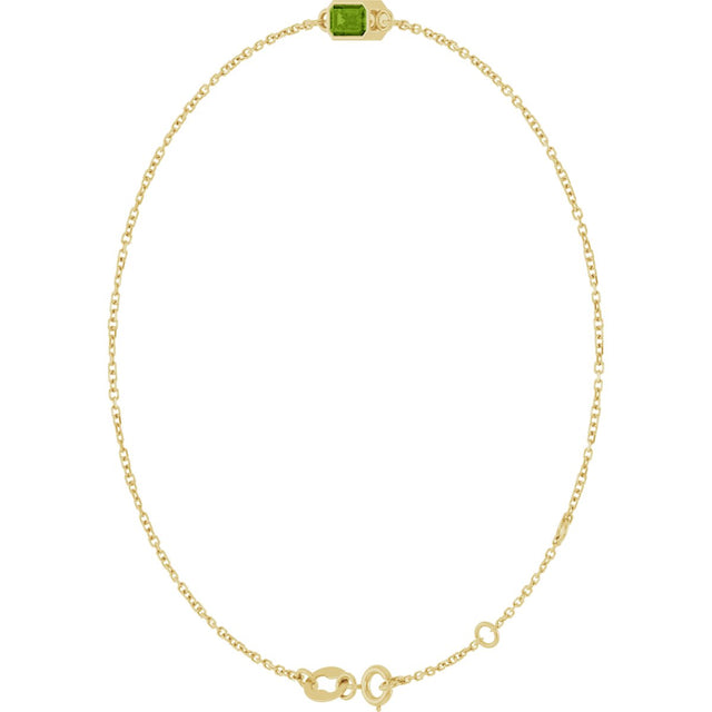 14K Gold Round Natural Peridot Bezel-Set Link Bracelet - Yellow Gold - view 8