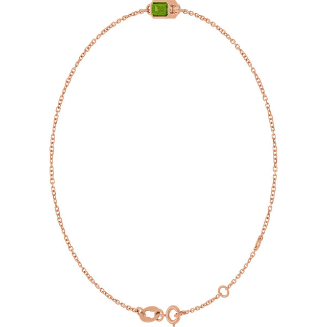 14K Gold Round Natural Peridot Bezel-Set Link Bracelet - Rose Gold - view 8