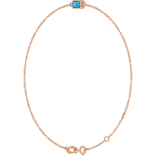 14K Gold Round Natural Aquamarine Bezel-Set Link Bracelet - Rose Gold - view 8