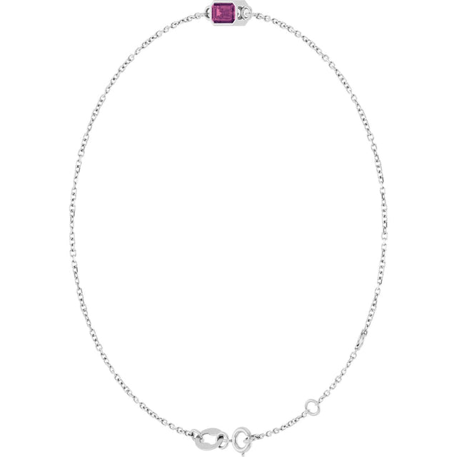 14K Gold Round Natural Pink Tourmaline Bezel-Set Link Bracelet - White Gold - view 8