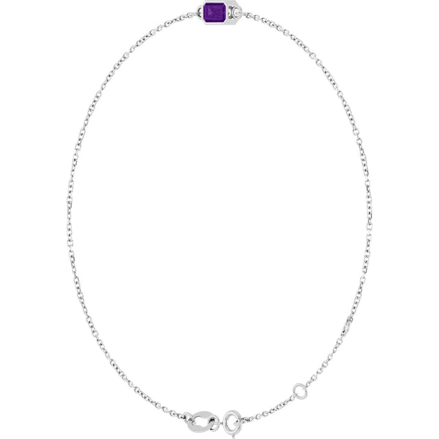 14K Gold Round Natural Amethyst Bezel-Set Link Bracelet - White Gold - view 8