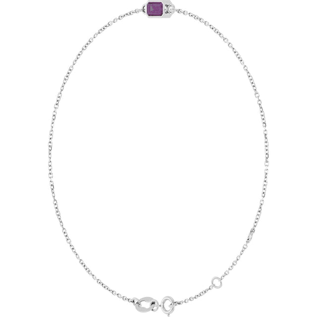 14K Gold Round Lab-Grown Alexandrite Bezel-Set Link Bracelet - White Gold - view 8
