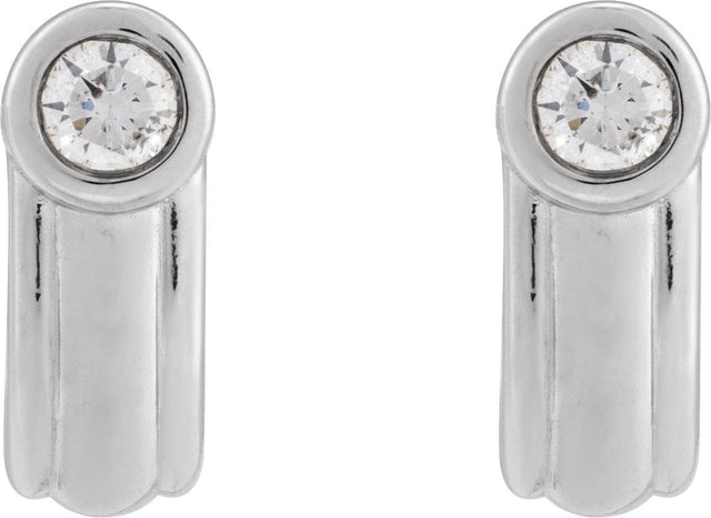 14K Gold Round Natural Diamond Solitaire J-Hoop Earrings - White Gold - view 4