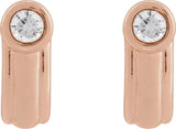 14K Gold Round Natural Diamond Solitaire J-Hoop Earrings - Rose Gold - view 4