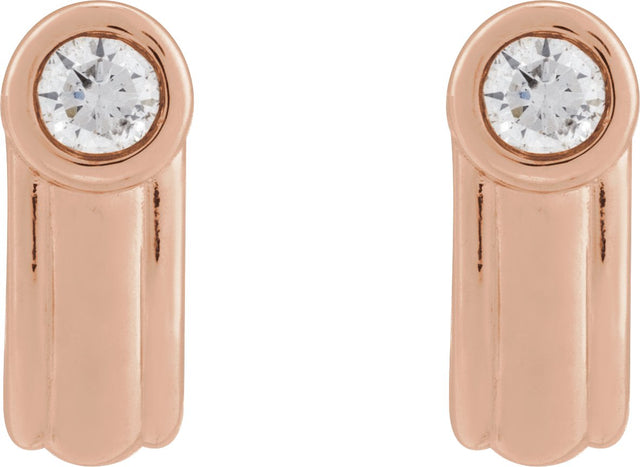 14K Gold Round Natural Diamond Solitaire J-Hoop Earrings - Rose Gold - view 4