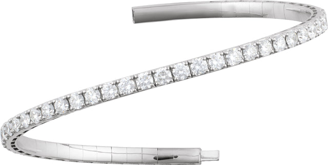 14K Gold Round Lab-Grown Diamond Half Accented Flexible Bangle Bracelet - White Gold - view 5