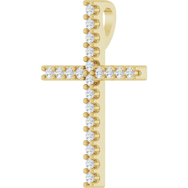 14K Gold Round Natural Diamond Petite Cross Necklace or Pendant - Yellow Gold - view 5