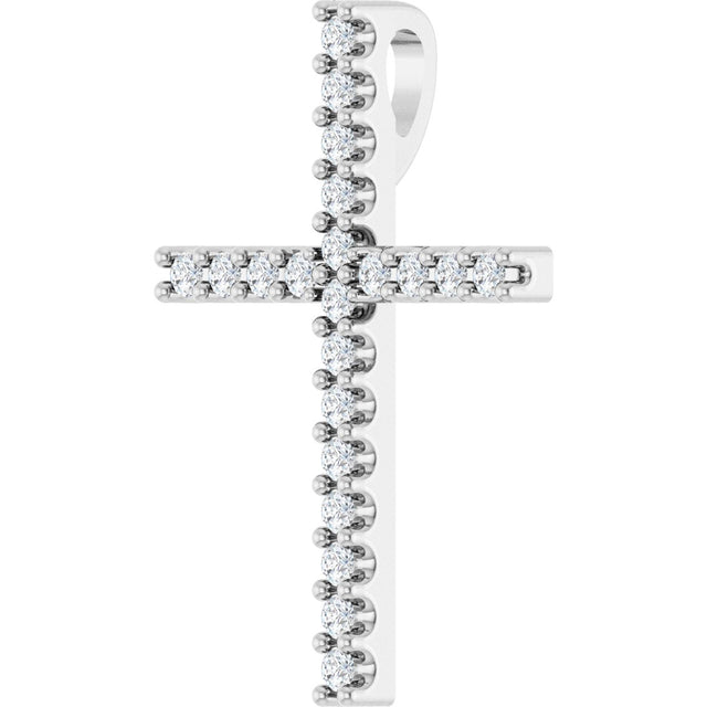 14K Gold Round Natural Diamond Petite Cross Necklace or Pendant - White Gold - view 5
