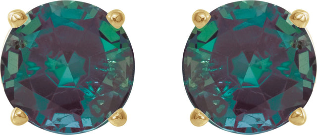 14K Gold Lab-Grown Alexandrite Round 4-Prong Lightweight Stud Earrings – 2.5-8mm Stones - Yellow Gold - view 6