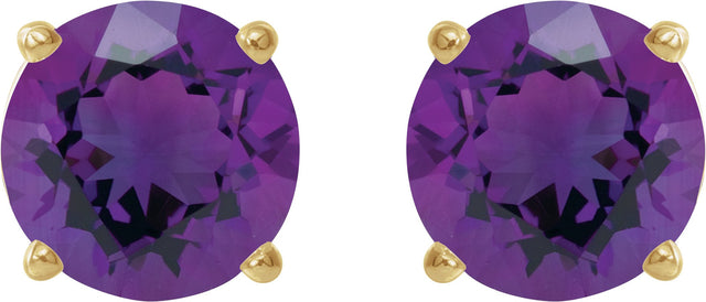14K Gold Natural Amethyst Round 4-Prong Lightweight Stud Earrings – 2.5-8mm Stones - Yellow Gold - view 6