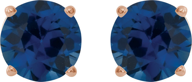 14K Gold Lab-Grown Blue Sapphire Round 4-Prong Lightweight Stud Earrings - Rose Gold - view 8