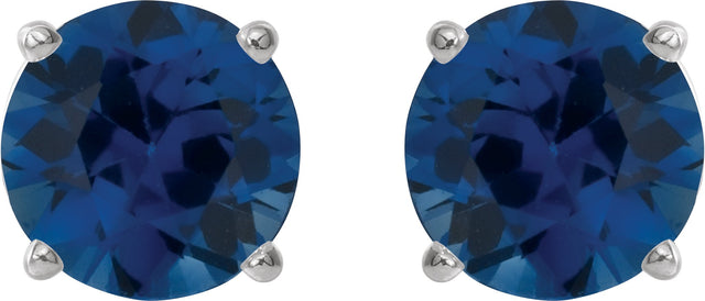 14K Gold Lab-Grown Blue Sapphire Round 4-Prong Lightweight Stud Earrings - White Gold - view 6