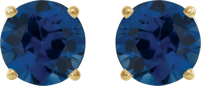 14K Gold Lab-Grown Blue Sapphire Round 4-Prong Lightweight Stud Earrings - Yellow Gold - view 6