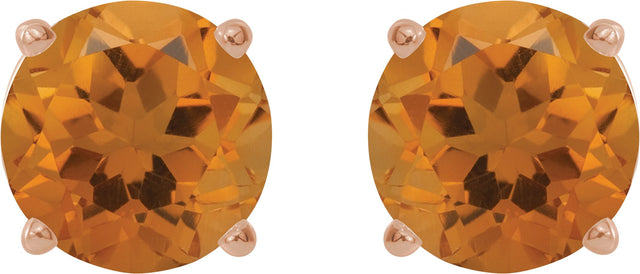 14K Gold Natural Citrine Round 4-Prong Lightweight Stud Earrings – 2.5-8mm Stones - Rose Gold - view 6
