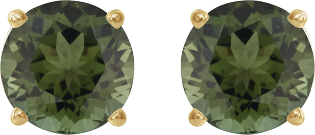 14K Gold Natural Green Tourmaline Round 4-Prong Lightweight Stud Earrings – 6mm Stones - Yellow Gold - view 6