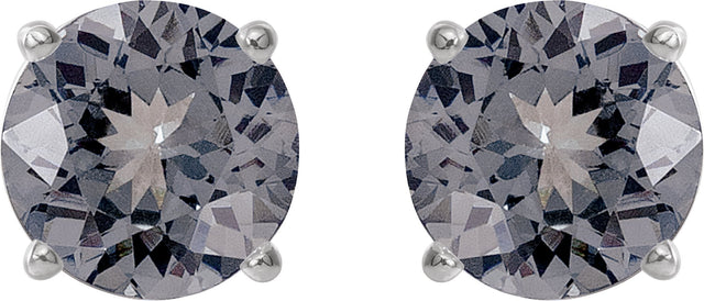 Platinum Natural Gray Spinel Round 4-Prong Lightweight Stud Earrings - view 14