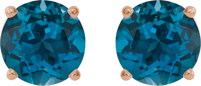 14K Gold Natural London Blue Topaz Round 4-Prong Lightweight Stud Earrings – 6-8mm Stones - Rose Gold - view 14