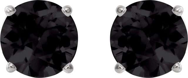 Platinum Natural Black Onyx Round 4-Prong Lightweight Stud Earrings - view 14
