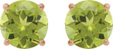 14K Gold Natural Peridot Round 4-Prong Lightweight Stud Earrings – 2.5-8mm Stones - Rose Gold - view 6