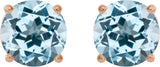 14K Gold Natural Sky Blue Topaz Round 4-Prong Lightweight Stud Earrings – 6-8mm Stones - Rose Gold - view 14