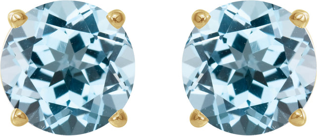 14K Gold Natural Sky Blue Topaz Round 4-Prong Lightweight Stud Earrings – 6-8mm Stones - Yellow Gold - view 6