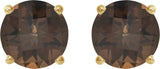 14K Gold Natural Smoky Quartz Round 4-Prong Lightweight Stud Earrings – 7-8mm Stones - Yellow Gold - view 6