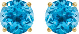 14K Gold Natural Swiss Blue Topaz Round 4-Prong Lightweight Stud Earrings – 7-8mm Stones - Yellow Gold - view 6