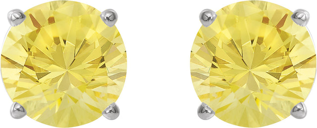 14K Gold Lab-Grown Yellow Sapphire Round 4-Prong Lightweight Stud Earrings - White Gold - view 6