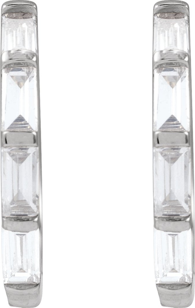 14K Gold Straight Baguette Lab-Grown Diamond Hoop Earrings - White Gold - view 2