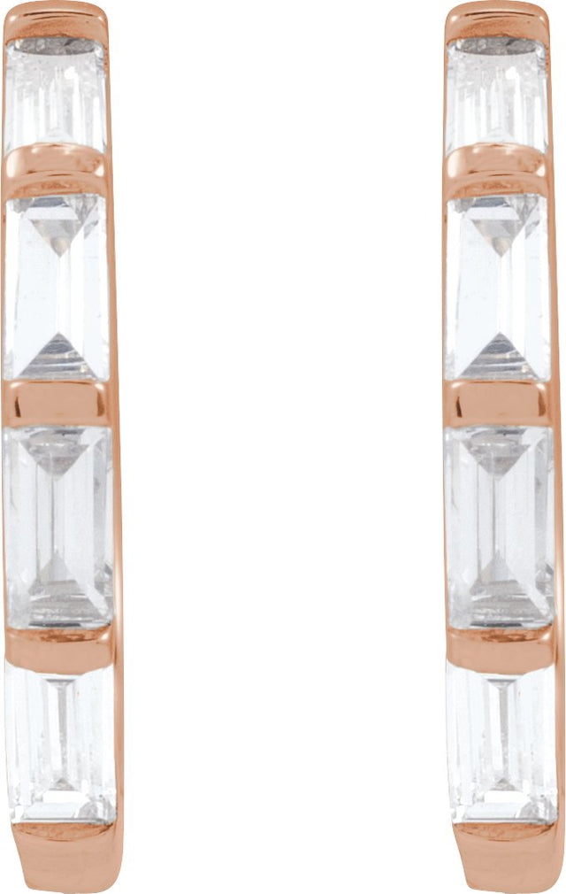 14K Gold Straight Baguette Lab-Grown Diamond Hoop Earrings - Rose Gold - view 2