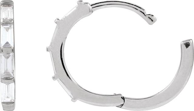 14K Gold Straight Baguette Lab-Grown Diamond Hoop Earrings - White Gold - view 3