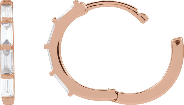 14K Gold Straight Baguette Lab-Grown Diamond Hoop Earrings - Rose Gold - view 3