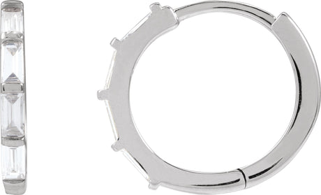 14K Gold Straight Baguette Lab-Grown Diamond Hoop Earrings - White Gold