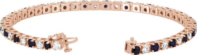 14K Gold Round Lab-Grown Blue Sapphire Line Bracelet - Rose Gold - view 5