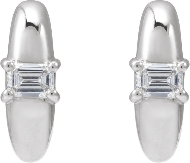 14K Gold Emerald Natural Diamond Accented Hoop Earrings - White Gold - view 5