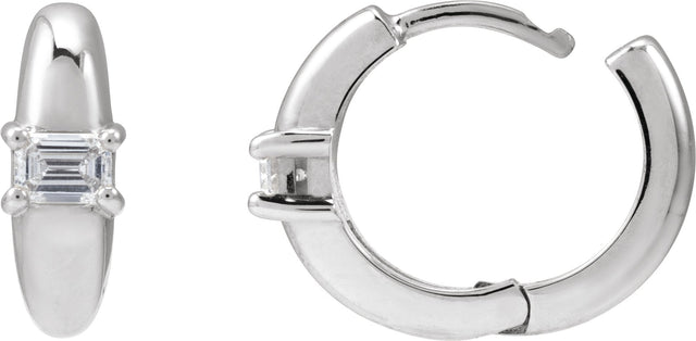 14K Gold Emerald Natural Diamond Accented Hoop Earrings - White Gold - view 6