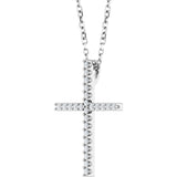 14K Gold Round Natural Diamond Petite Cross Necklace or Pendant – 1mm Stones - White Gold - view 5