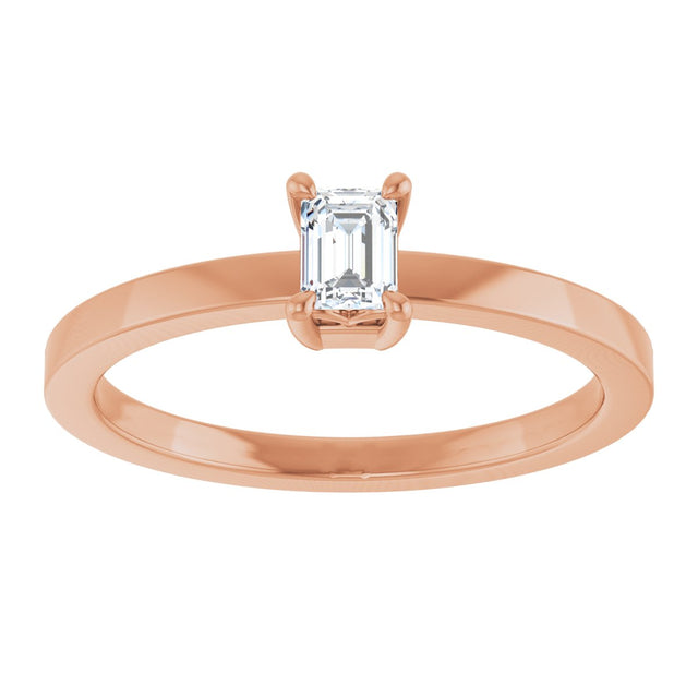 14K Gold Emerald Lab-Grown Diamond Claw-Prong Solitaire Ring – 4x3mm - Rose Gold - view 8