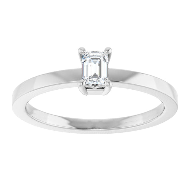 14K Gold Emerald Lab-Grown Diamond Claw-Prong Solitaire Ring – 4x3mm - White Gold - view 8