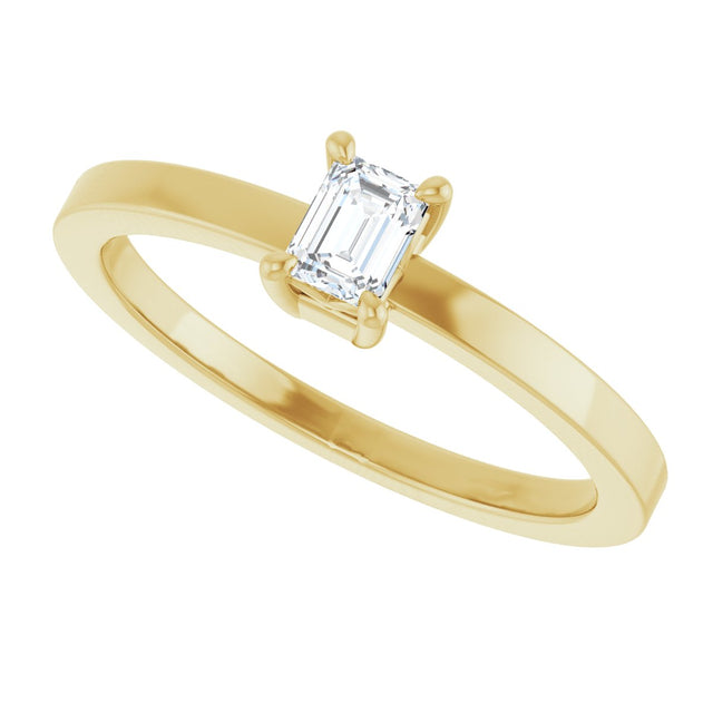 14K Gold Emerald Lab-Grown Diamond Claw-Prong Solitaire Ring – 4x3mm - Yellow Gold - view 10