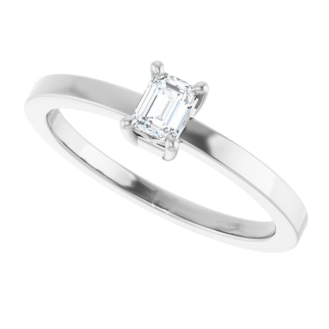 14K Gold Emerald Lab-Grown Diamond Claw-Prong Solitaire Ring – 4x3mm - White Gold - view 10