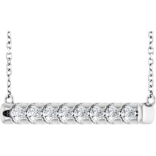 14K Gold Round Lab-Grown Diamond French-Set Bar Necklace - White Gold - view 5